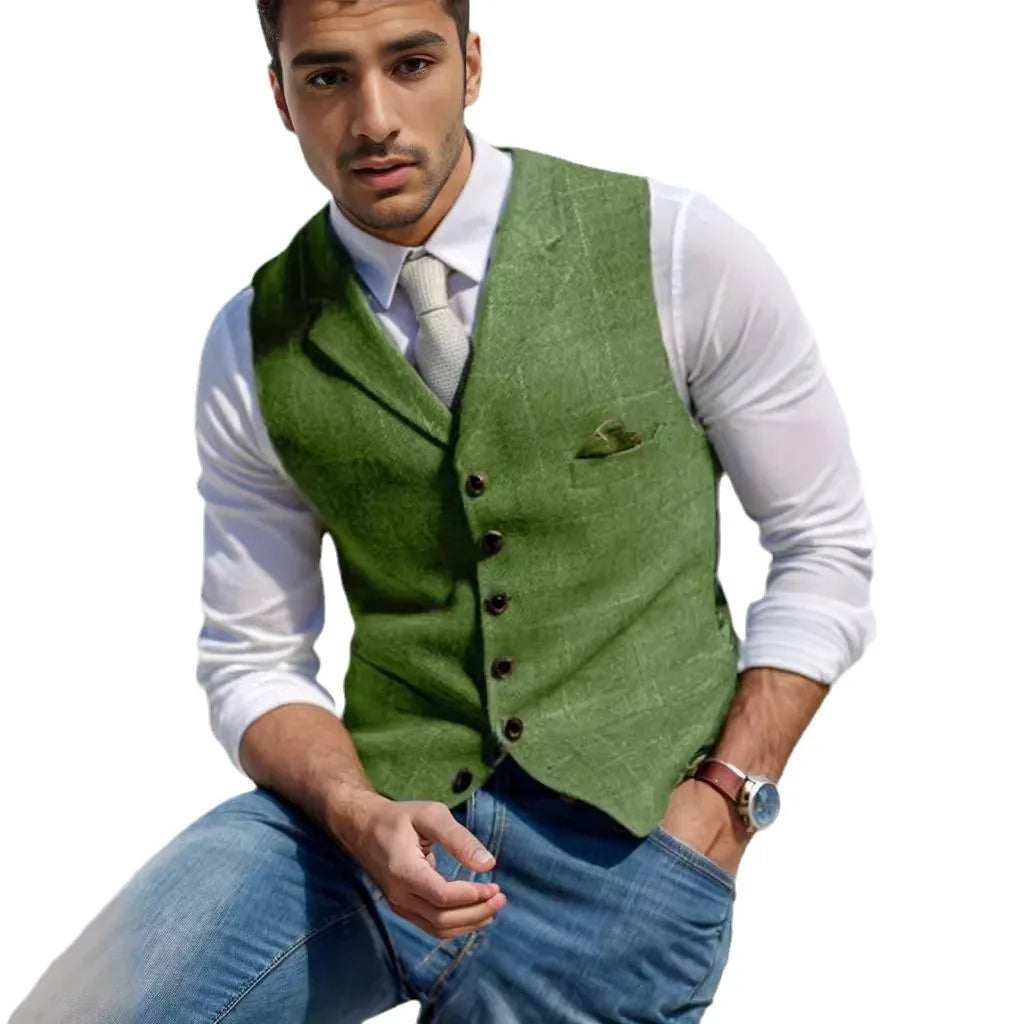 Spring and Autumn Casual Plaid Slim-fit Vest Mens Jacket