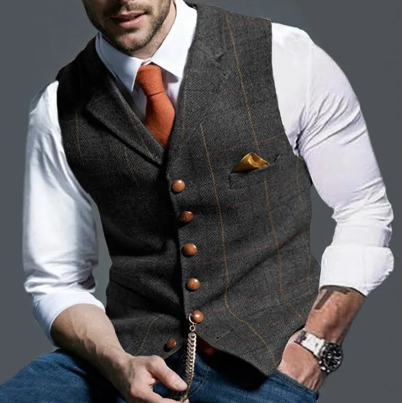 Spring and Autumn Casual Plaid Slim-fit Vest Mens Jacket