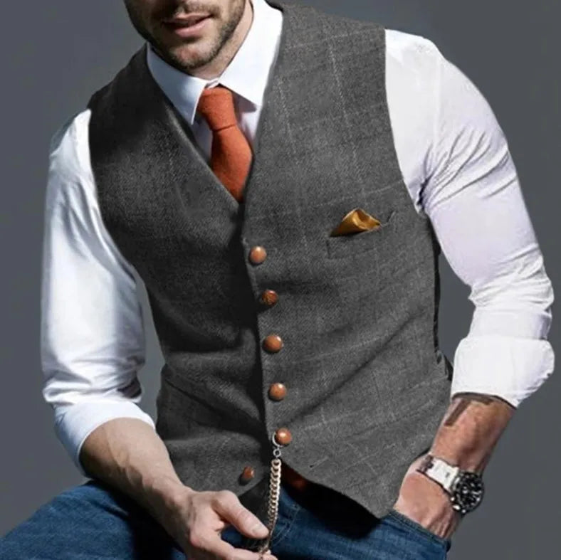 Spring and Autumn Casual Plaid Slim-fit Vest Mens Jacket